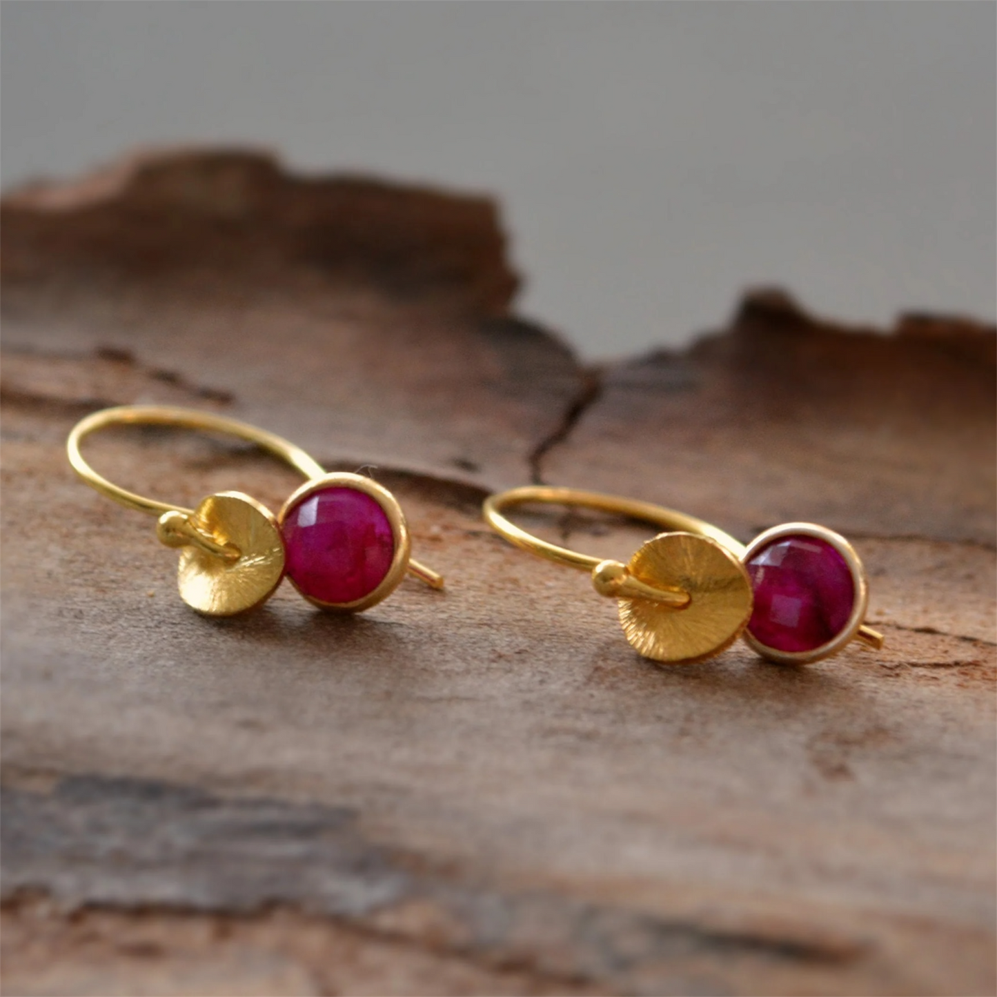 24k gold vermeil and ruby earrings.