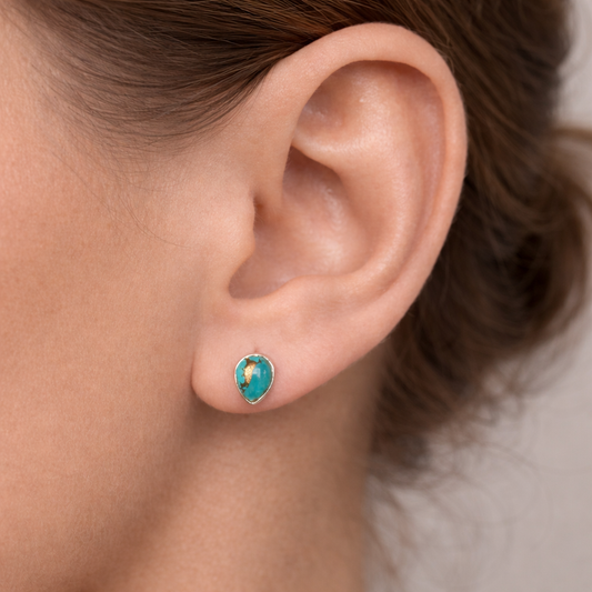 Sterling Silver Blue Mohave Turquoise Teardrop Stud Earrings