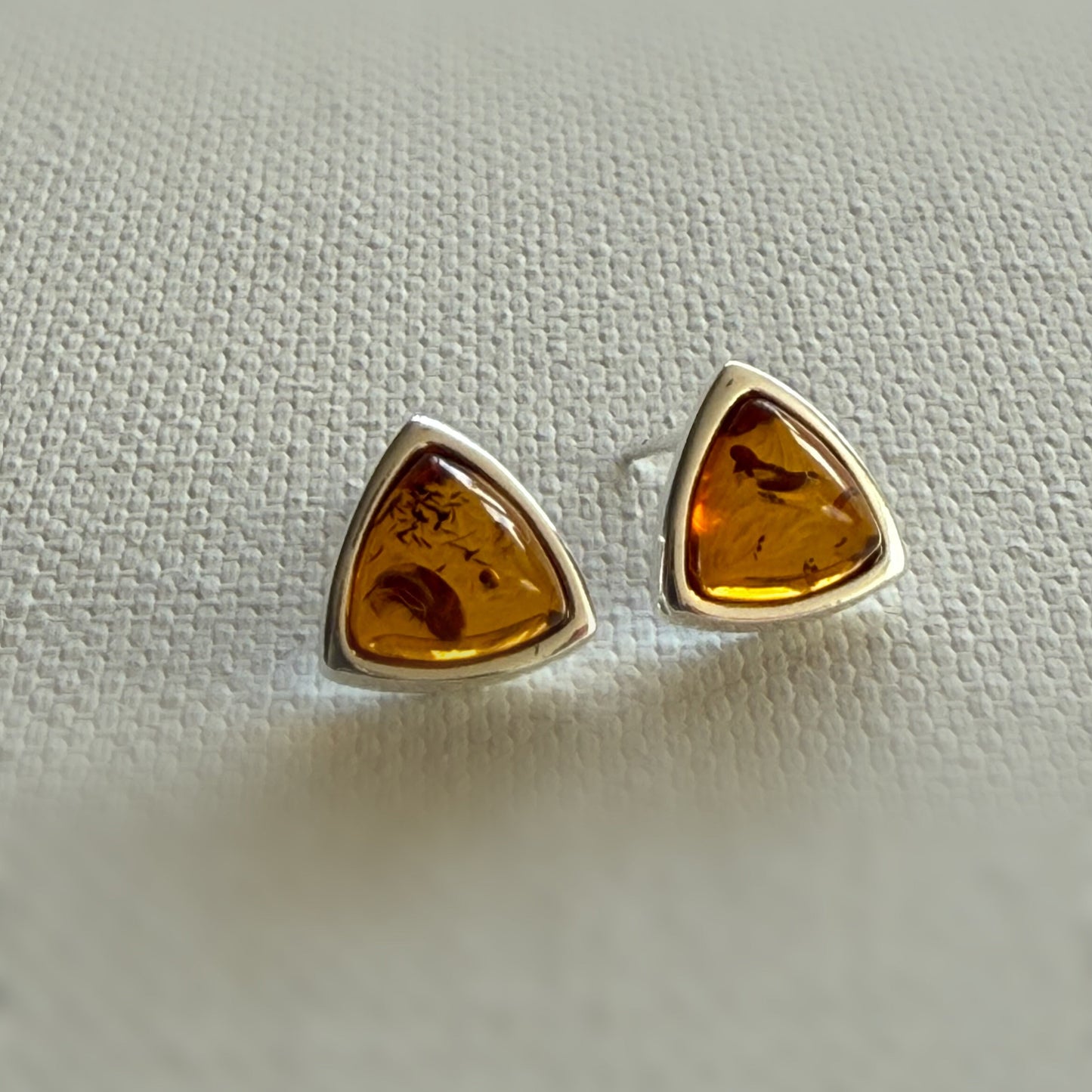 Genuine Baltic Amber and Sterling Silver Triangle Stud Earrings
