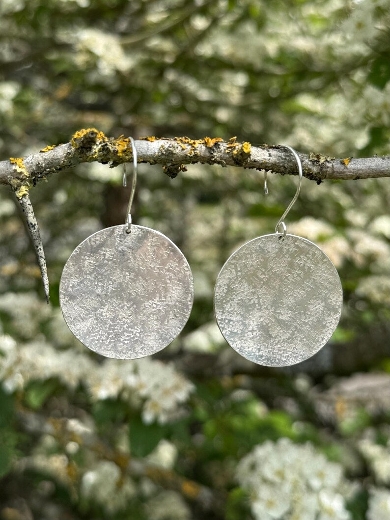 Large Sterling Silver Textured Disc Earrings