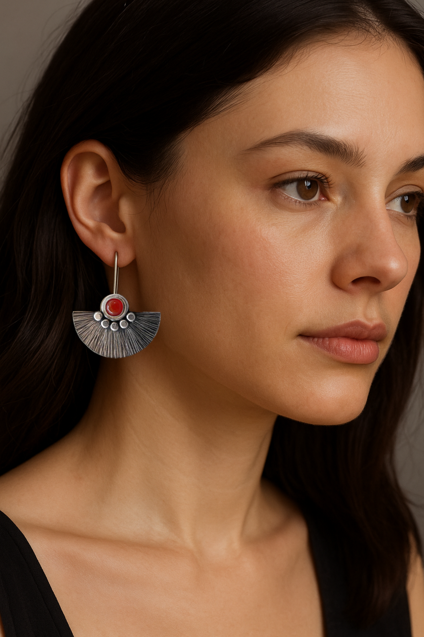 Carnelian sterling silver fan earrings.