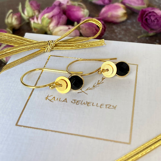 Black onyx, 24k gold vermeil dangle earrings