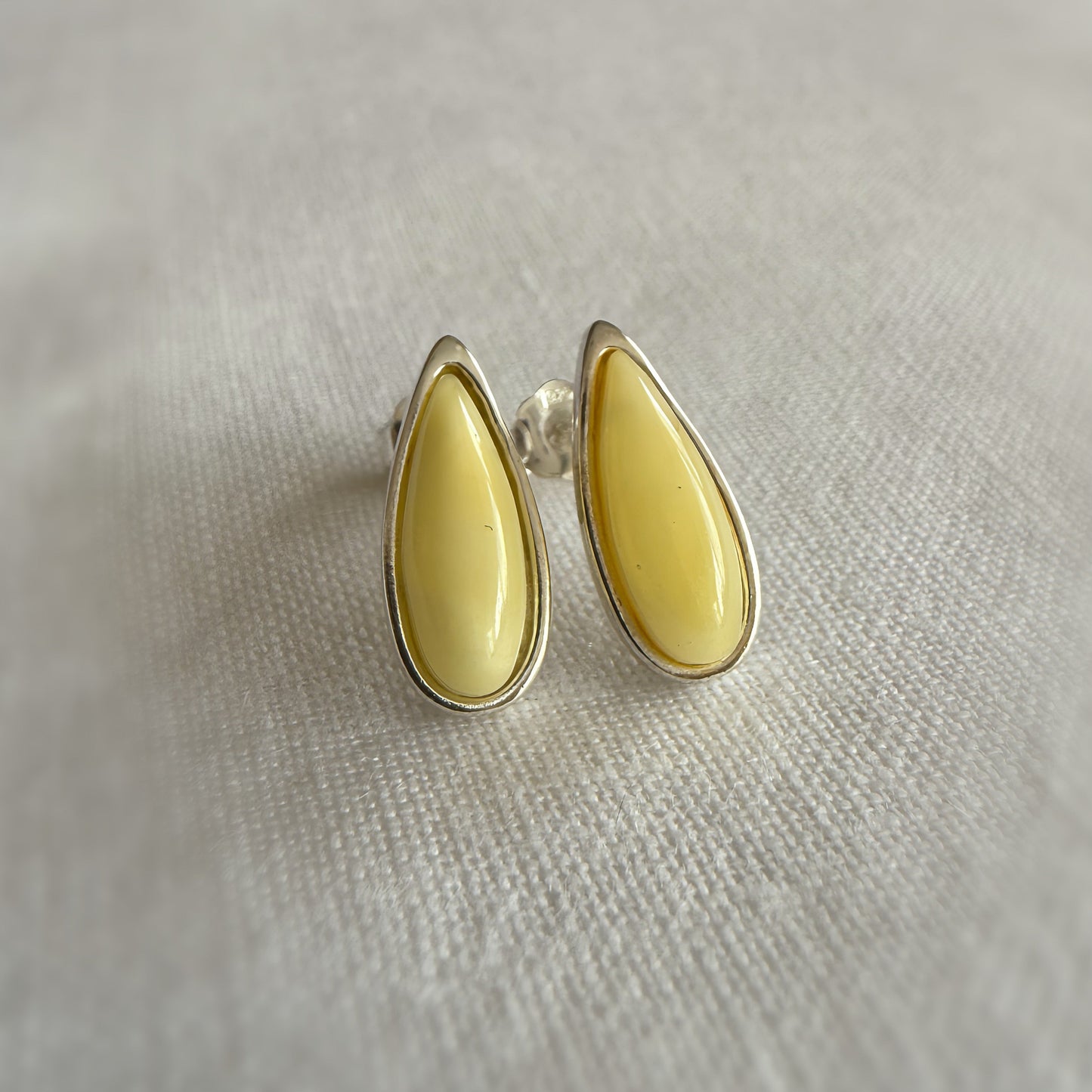 Baltic Yellow Amber and Sterling Silver Stud Earrings
