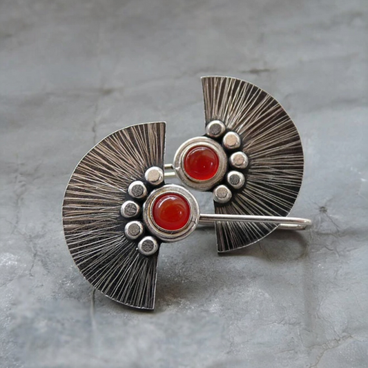 Carnelian sterling silver fan earrings.