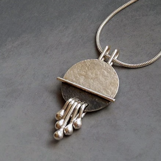 Handmade Sterling Silver Disc Pendant Necklace Textured and Oxidised Finish