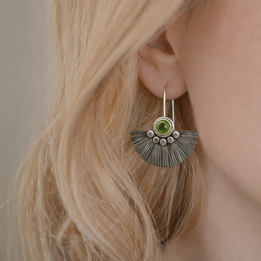 Peridot Sterling Silver Fan Earrings.