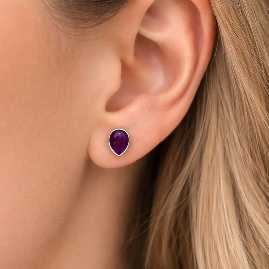 Purple Mohave Turquoise Teardrop Stud Earrings in 925 Sterling Silver