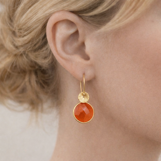 Carnelian Gemstone Earrings in Gold Vermeil