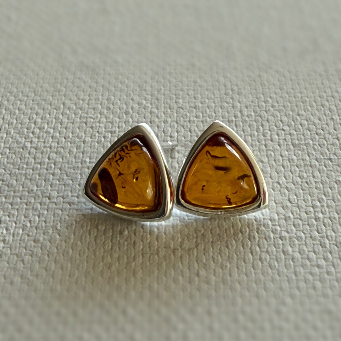 Genuine Baltic Amber and Sterling Silver Triangle Stud Earrings
