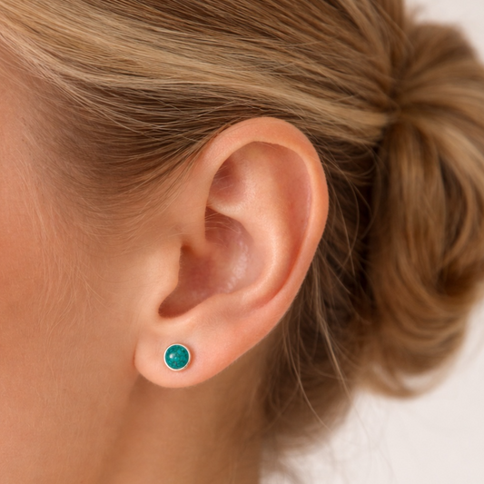 Turquoise Stud Earrings in 925 Sterling Silver – 5mm Round Turquoise Studs