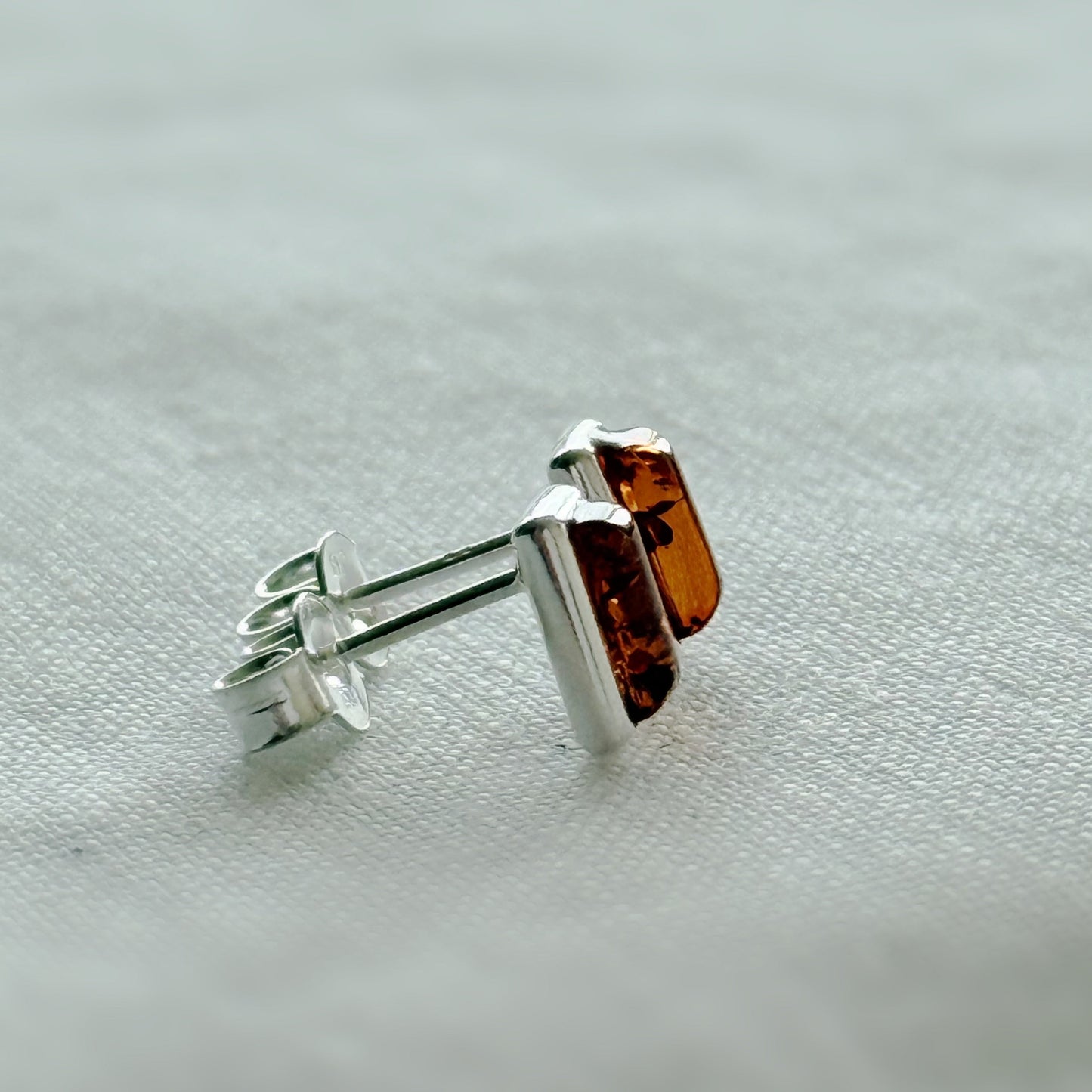 Baltic Amber and Sterling Silver Rectangular Stud Earrings