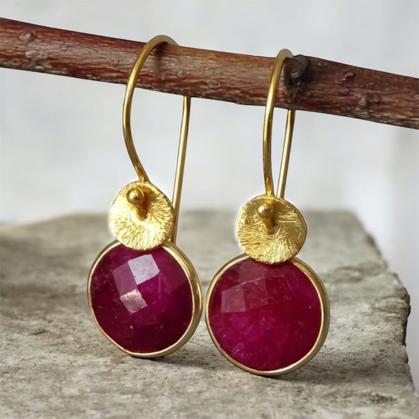 Ruby Earrings in 24k Gold Vermeil | July Birthstone Jewellery