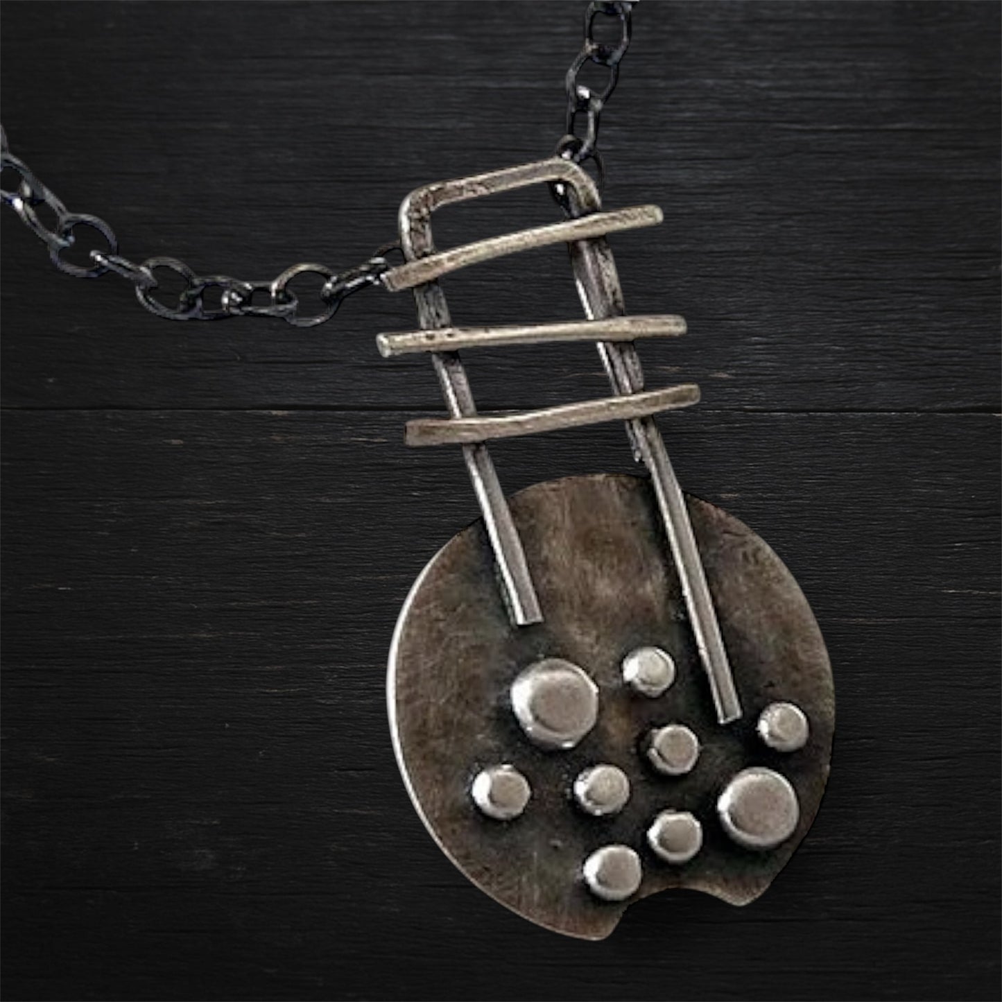 Artisan oxidised rustic sterling silver necklace.