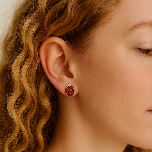 Sterling Silver Baltic Amber Oval Stud Earrings
