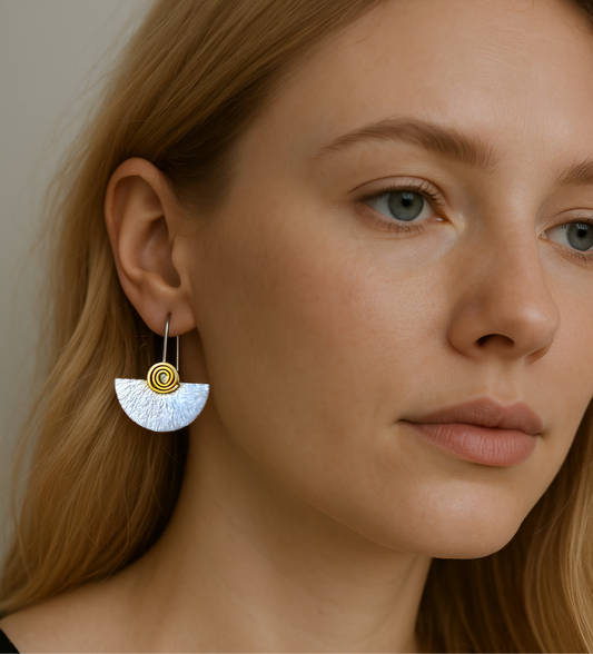 Sterling silver and 24k gold plated fan earrings.