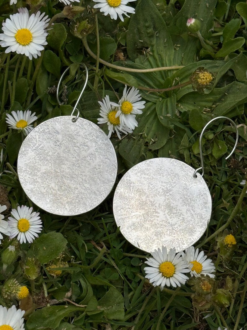 Large Sterling Silver Textured Disc Earrings