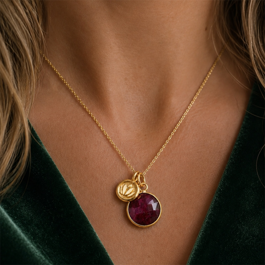 Natural Ruby Necklace | 24k Gold Vermeil Lotus Pendant | July Birthstone Gift