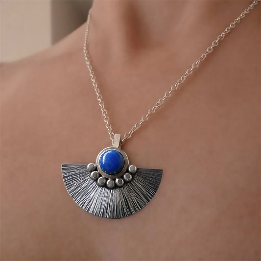 Lapis lazuli sterling silver fan necklace. MADE TO ORDER.