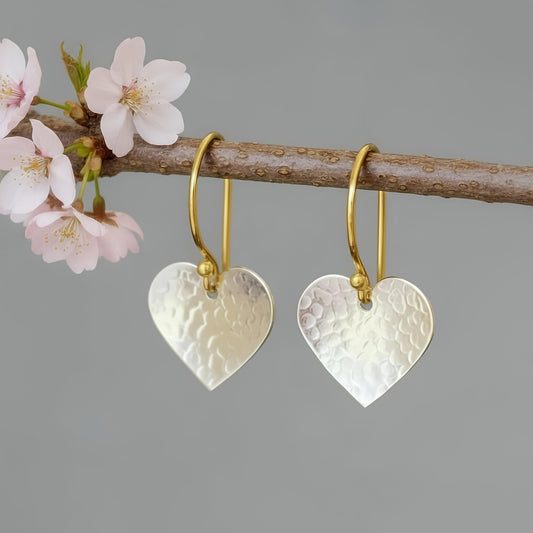 Two Tone Heart Dangle Earrings.