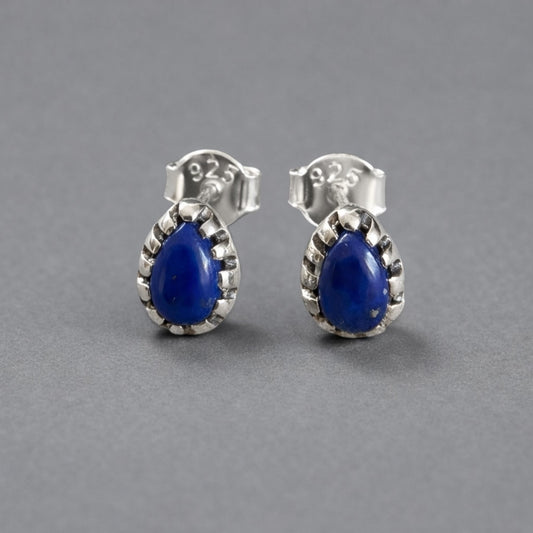 Lapis Lazuli Teardrop Stud Earrings in 925 Sterling Silver