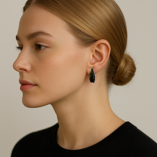 Baltic Green Amber and Sterling Silver Stud Earrings