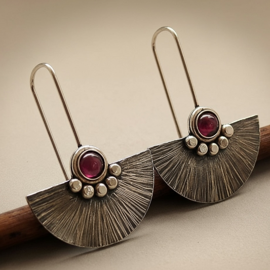 Garnet Fan Sterling Silver Earrings