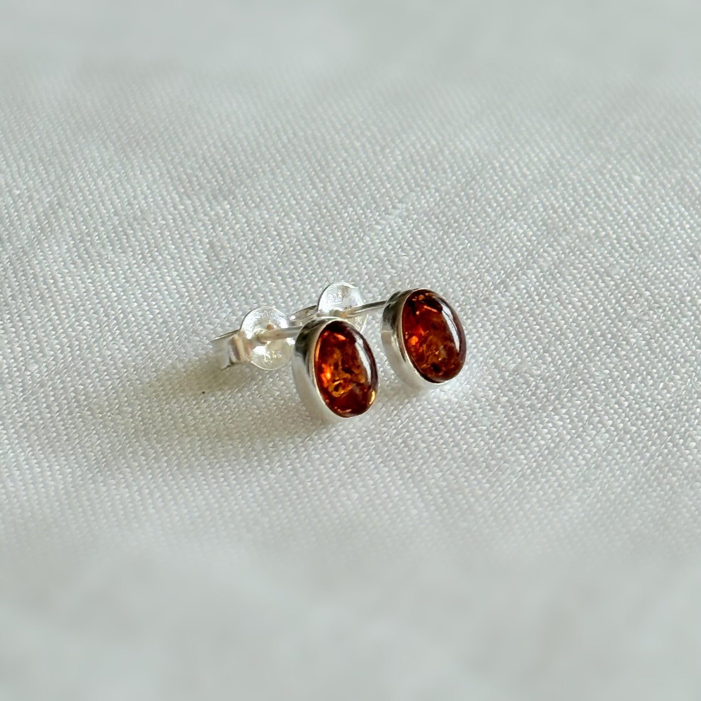 Sterling Silver Baltic Amber Oval Stud Earrings