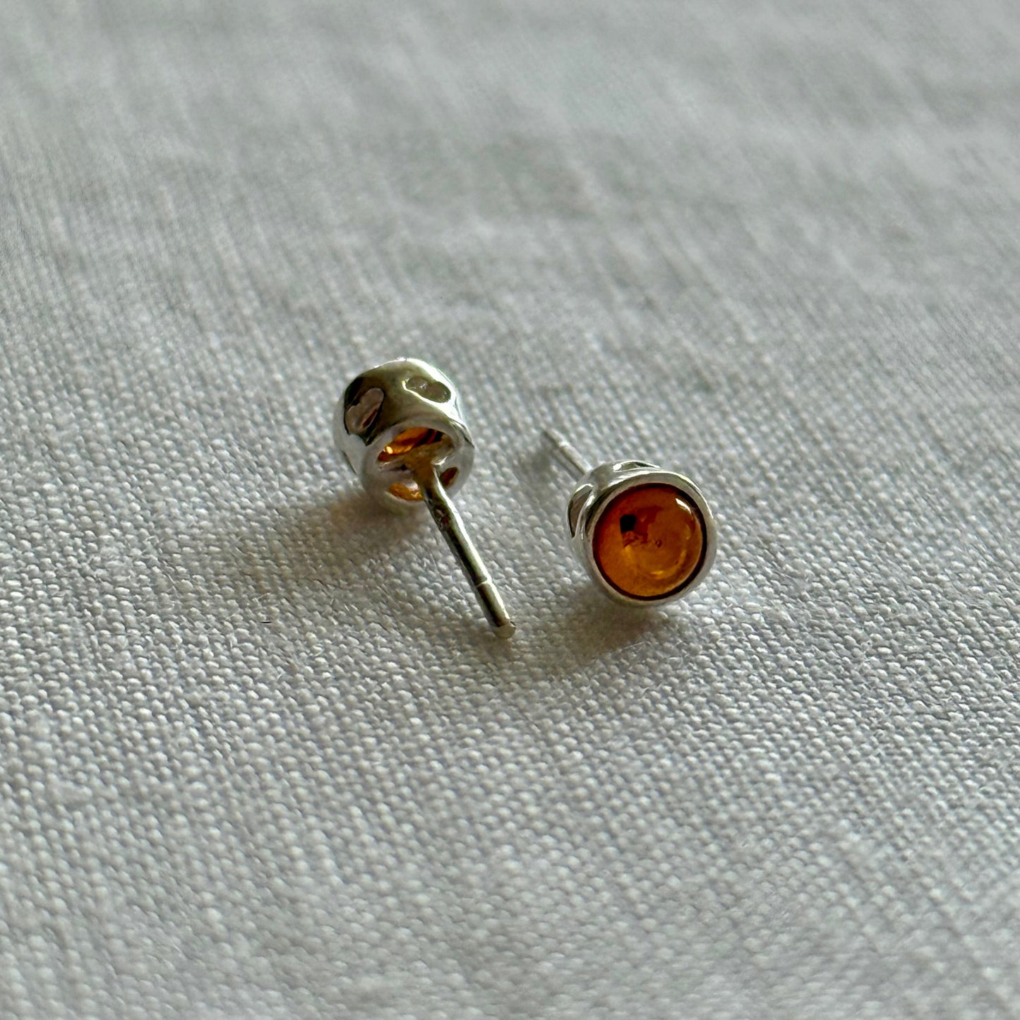 Small Sterling Silver Stud Earrings with Baltic Amber
