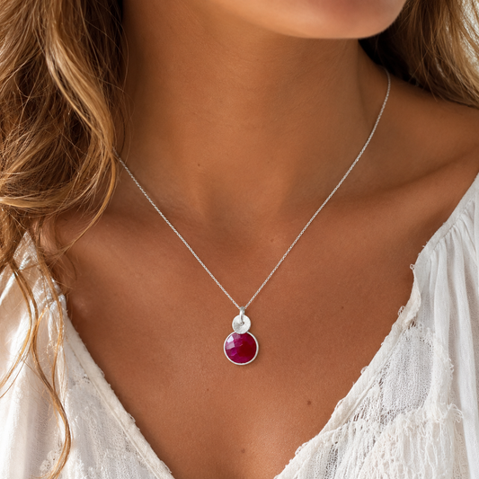 Sterling Silver Ruby Necklace.