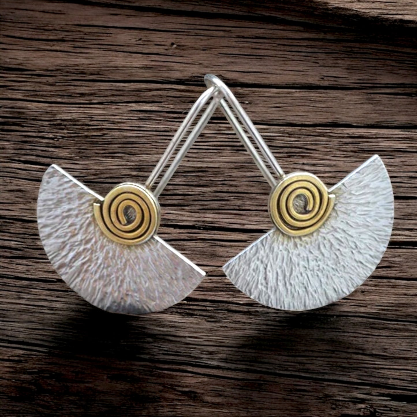 Sterling silver and 24k gold plated fan earrings.
