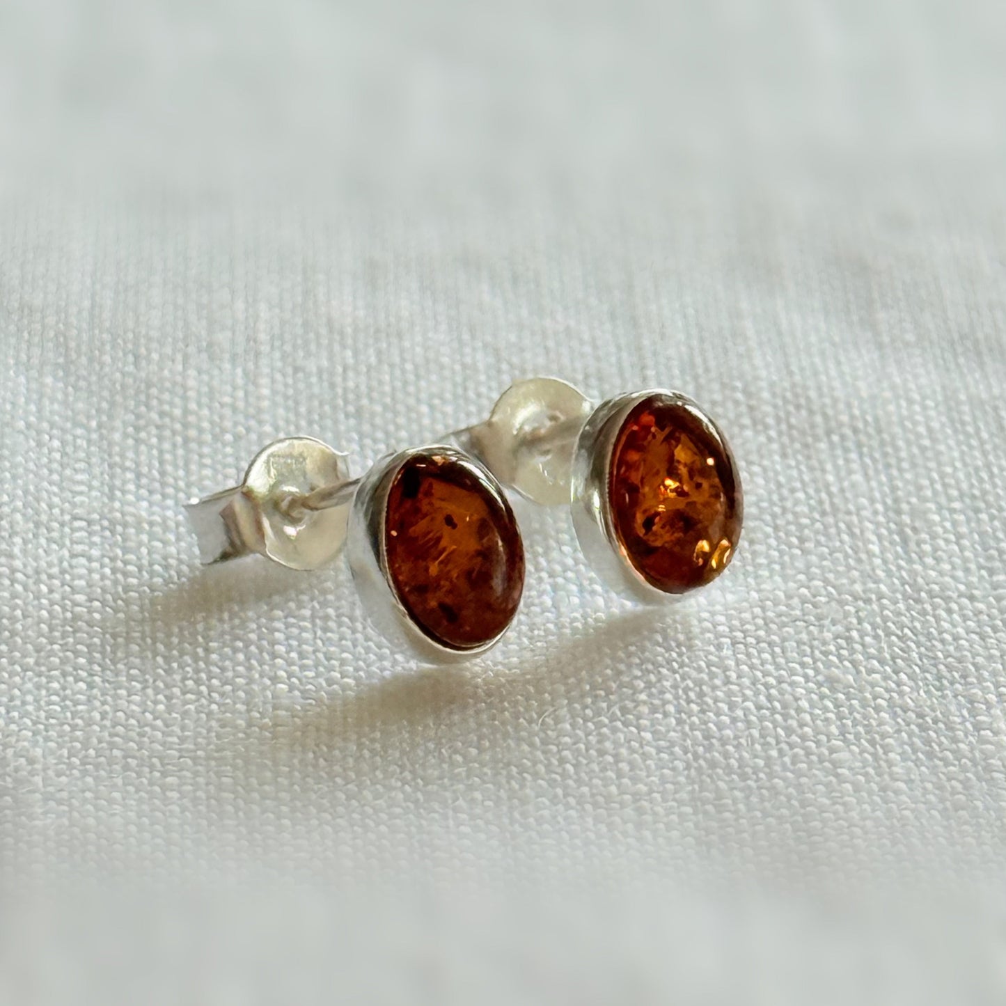 Sterling Silver Baltic Amber Oval Stud Earrings