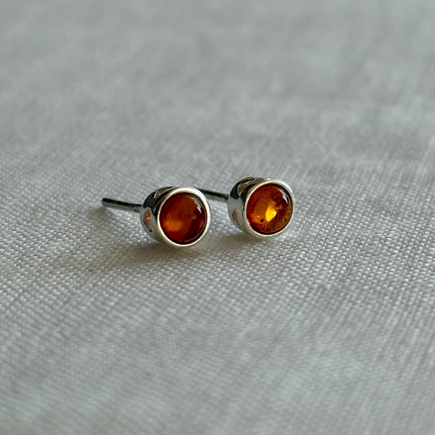 Small Sterling Silver Stud Earrings with Baltic Amber