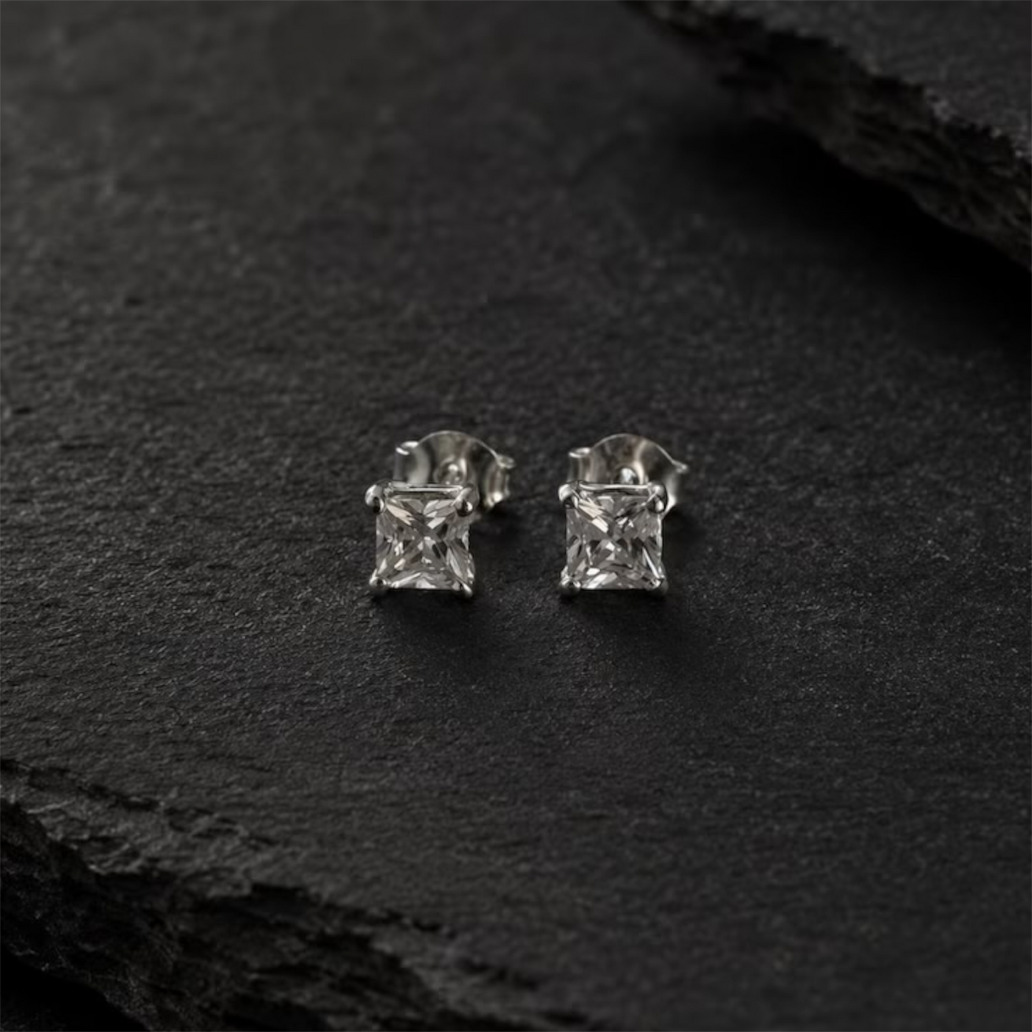 4mm Sterling Silver Square CZ Stud Earrings