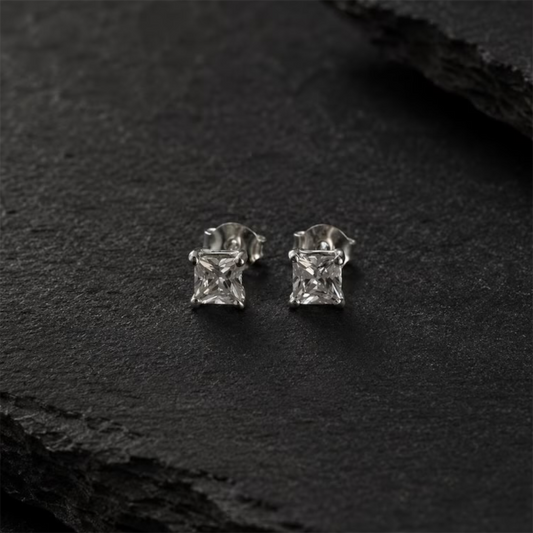 4mm Sterling Silver Square CZ Stud Earrings