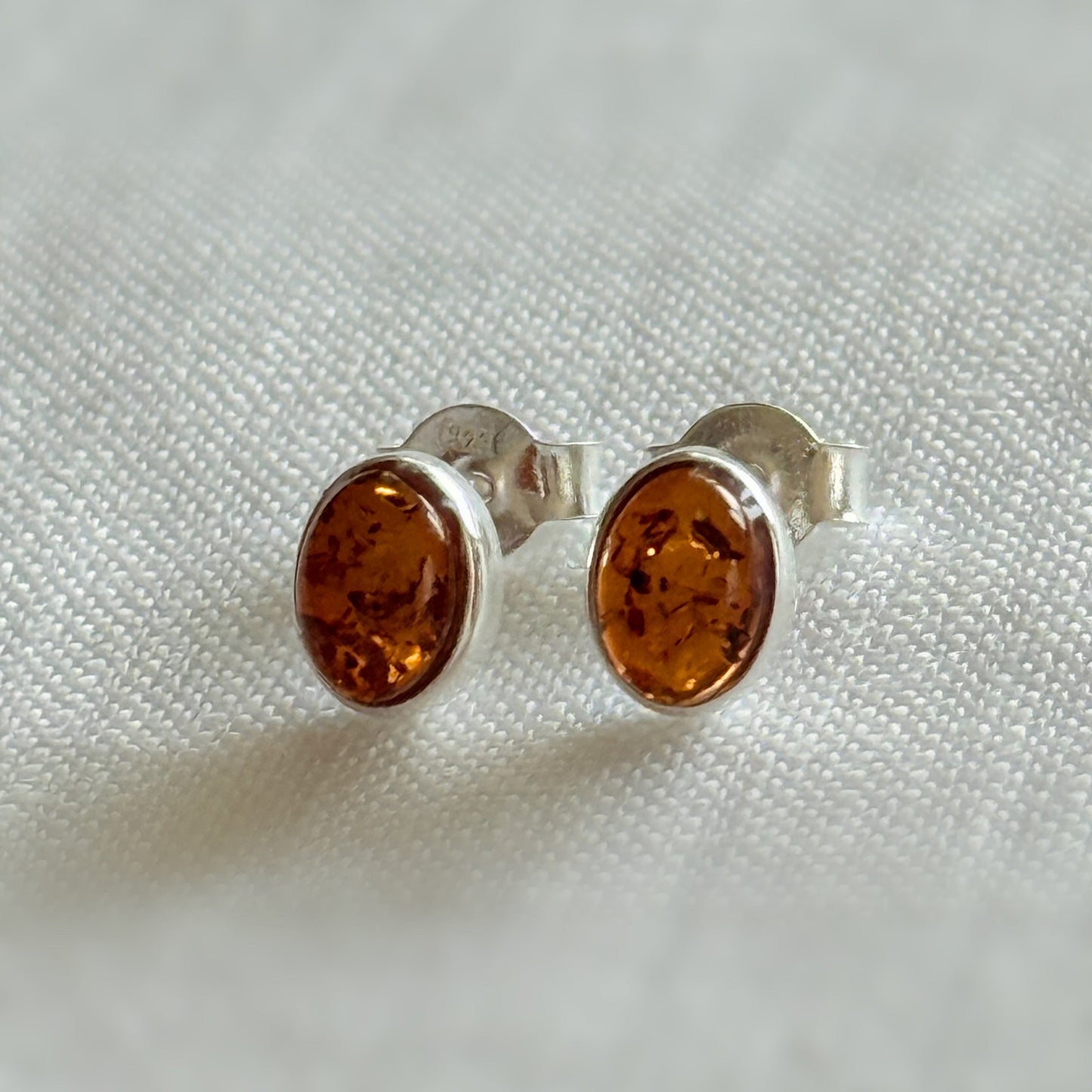 Sterling Silver Baltic Amber Oval Stud Earrings