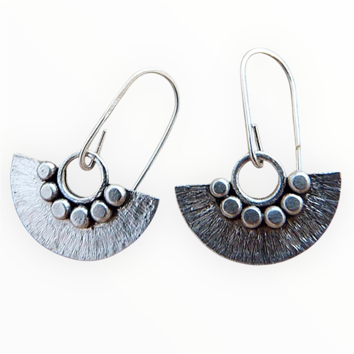 Sterling silver dangle fan earrings.