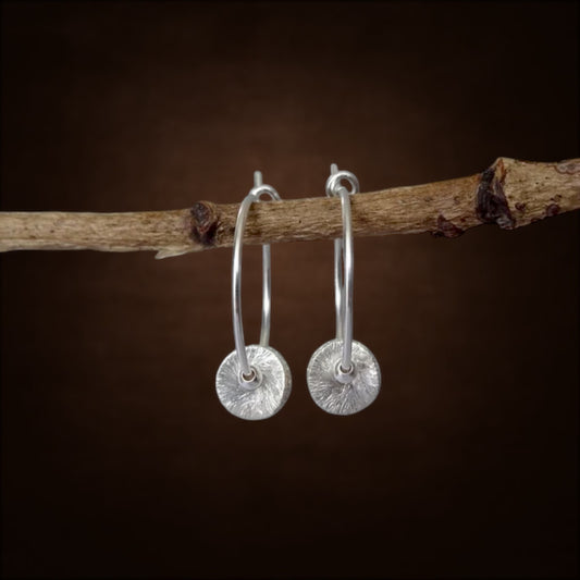 Sterling Silver Textured Disc Hoop Earrings