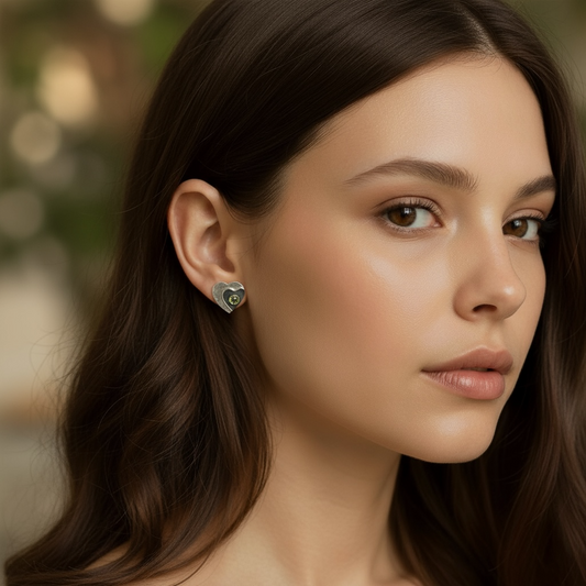 Peridot sterling silver heart stud earrings.