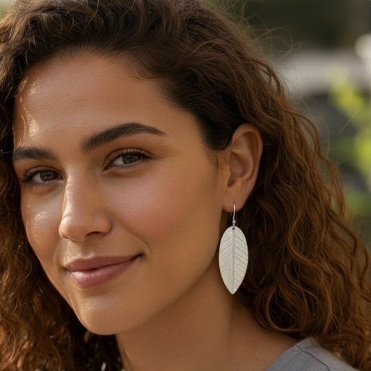 Sterling silver dangle leaf earrings.