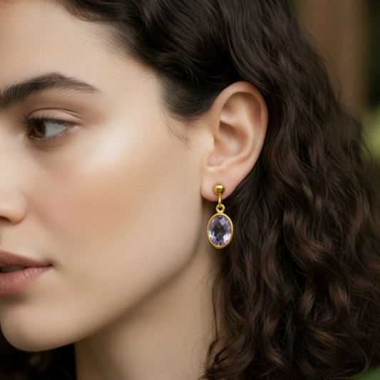 Amethyst 24k gold vermeil stud earrings. February birthstone earrings.