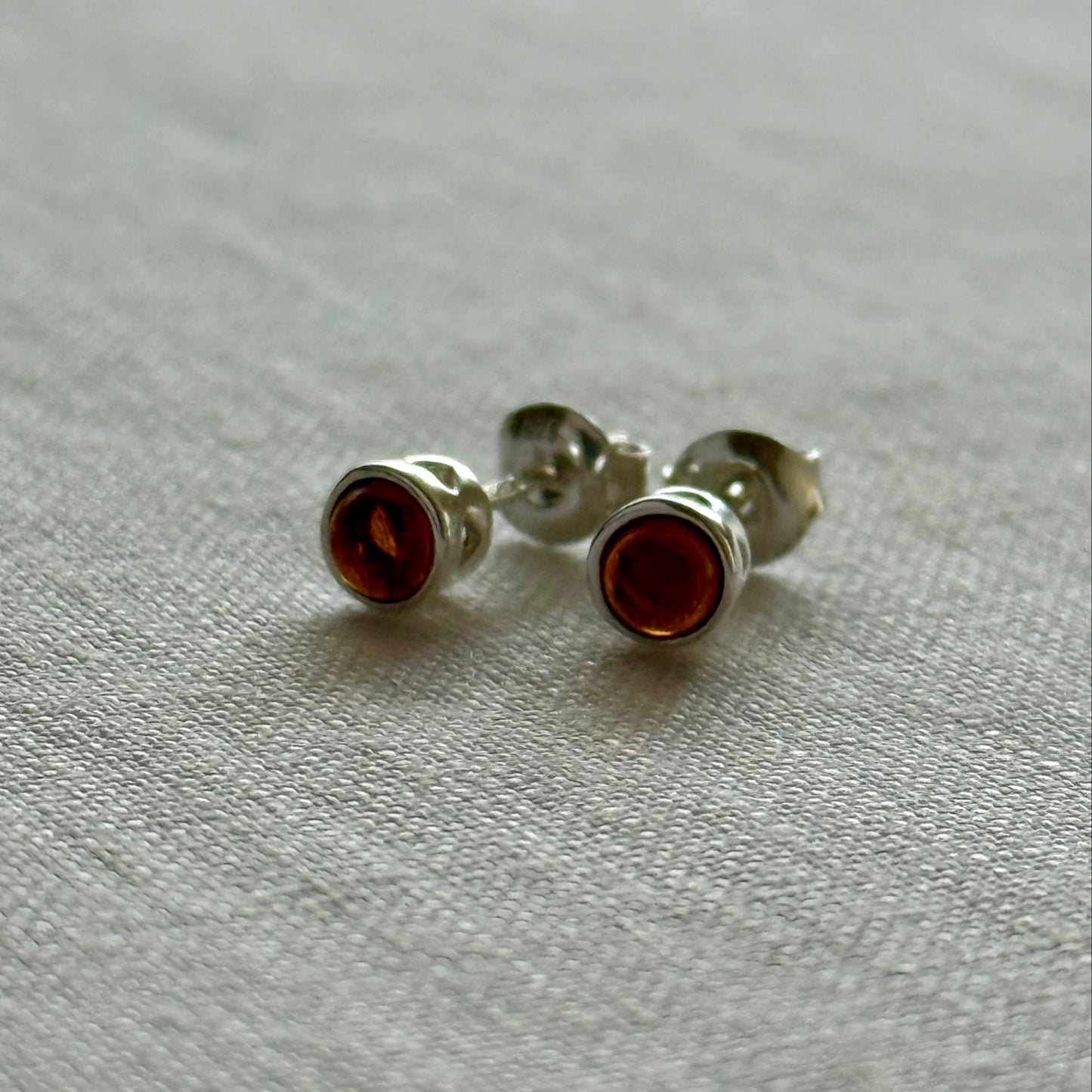 Small Sterling Silver Stud Earrings with Baltic Amber