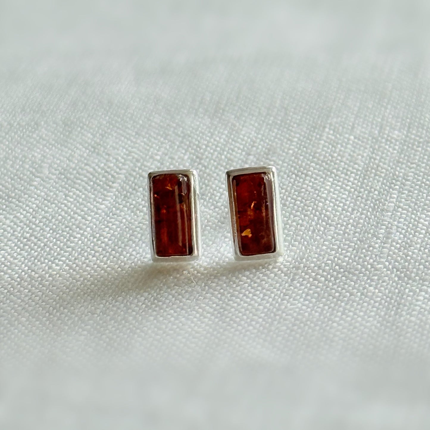 Baltic Amber and Sterling Silver Rectangular Stud Earrings