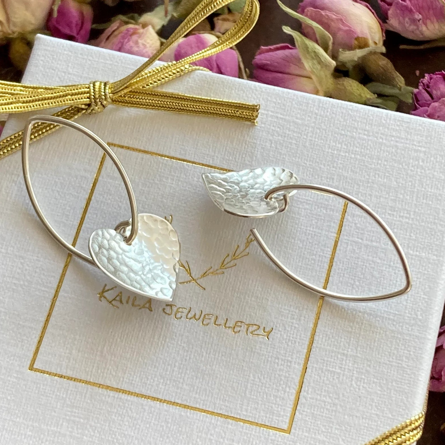 Textured sterling silver heart earrings