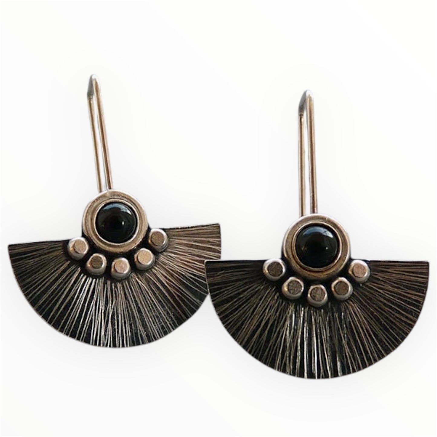 Black onyx sterling silver fan earrings.