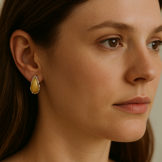 Sterling Silver and Yellow Amber Stud Earrings