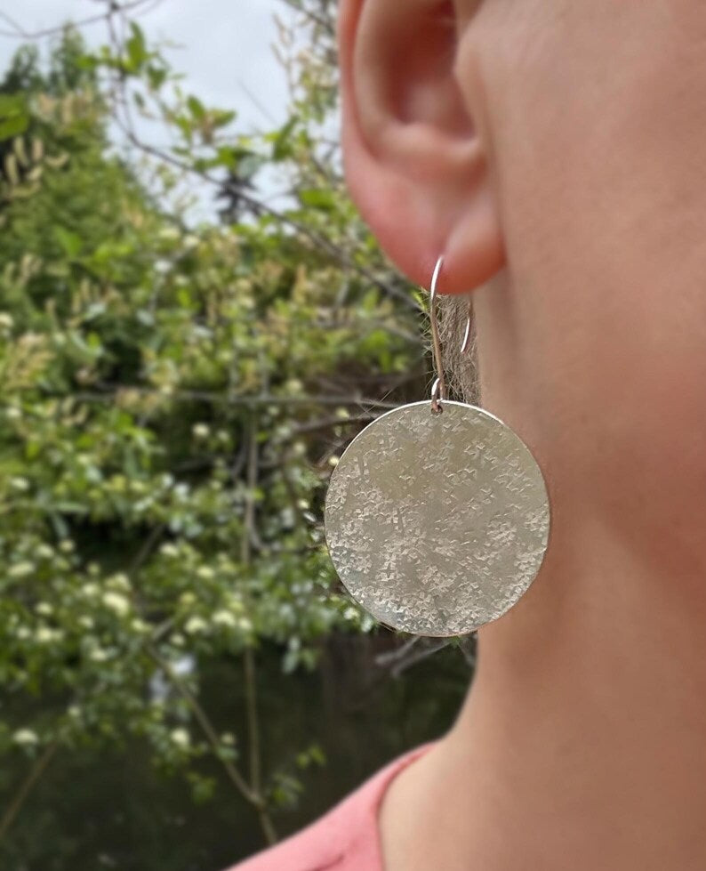 Large Sterling Silver Textured Disc Earrings