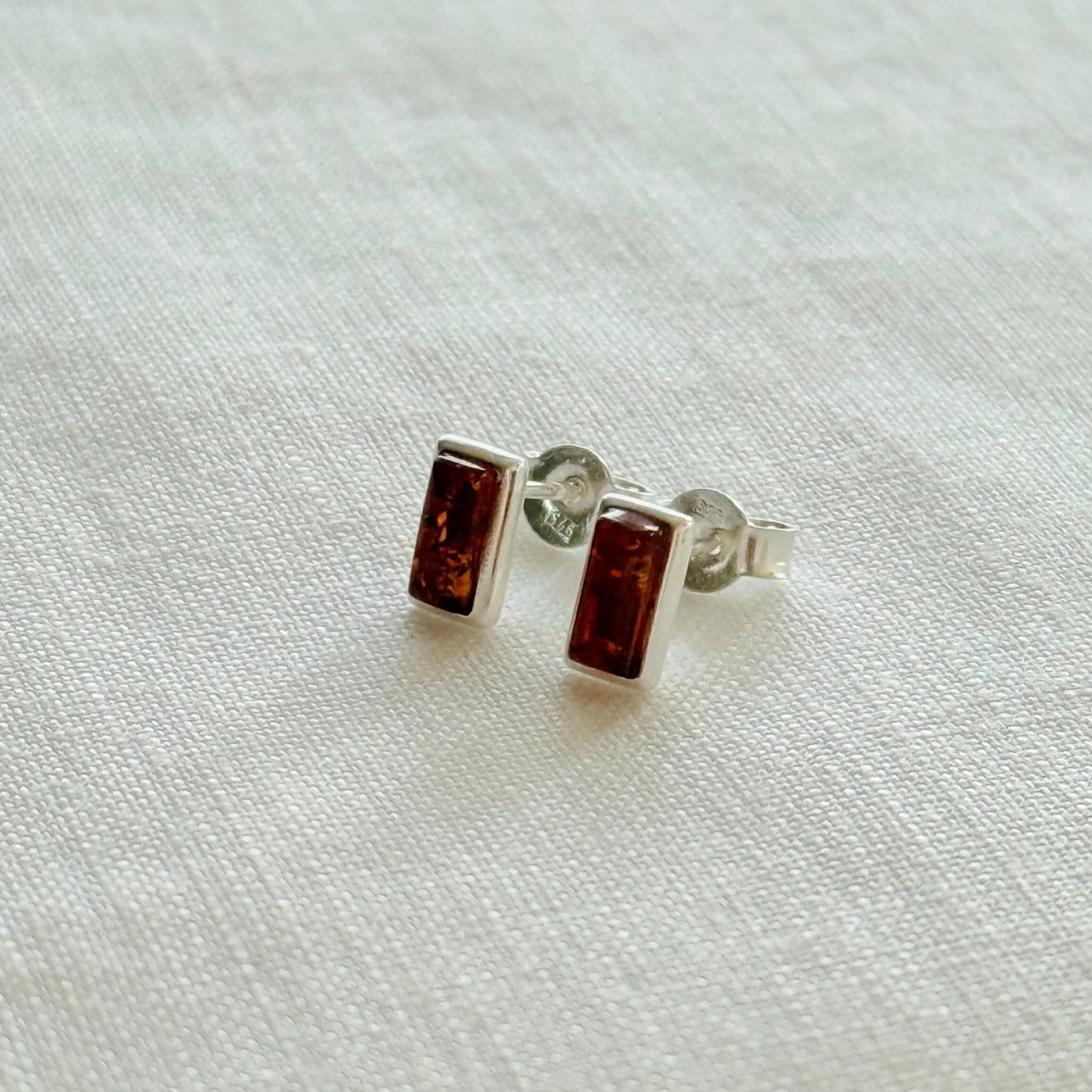 Baltic Amber and Sterling Silver Rectangular Stud Earrings