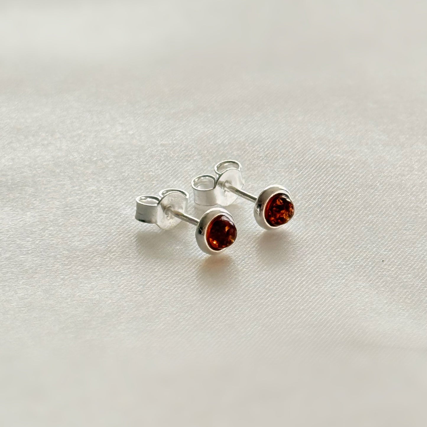 Sterling Silver Baltic Amber Stud Earrings | Unisex