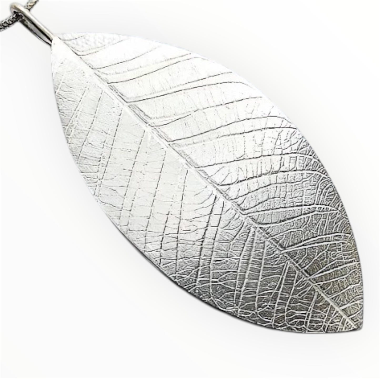 Large sterling silver leaf necklace.