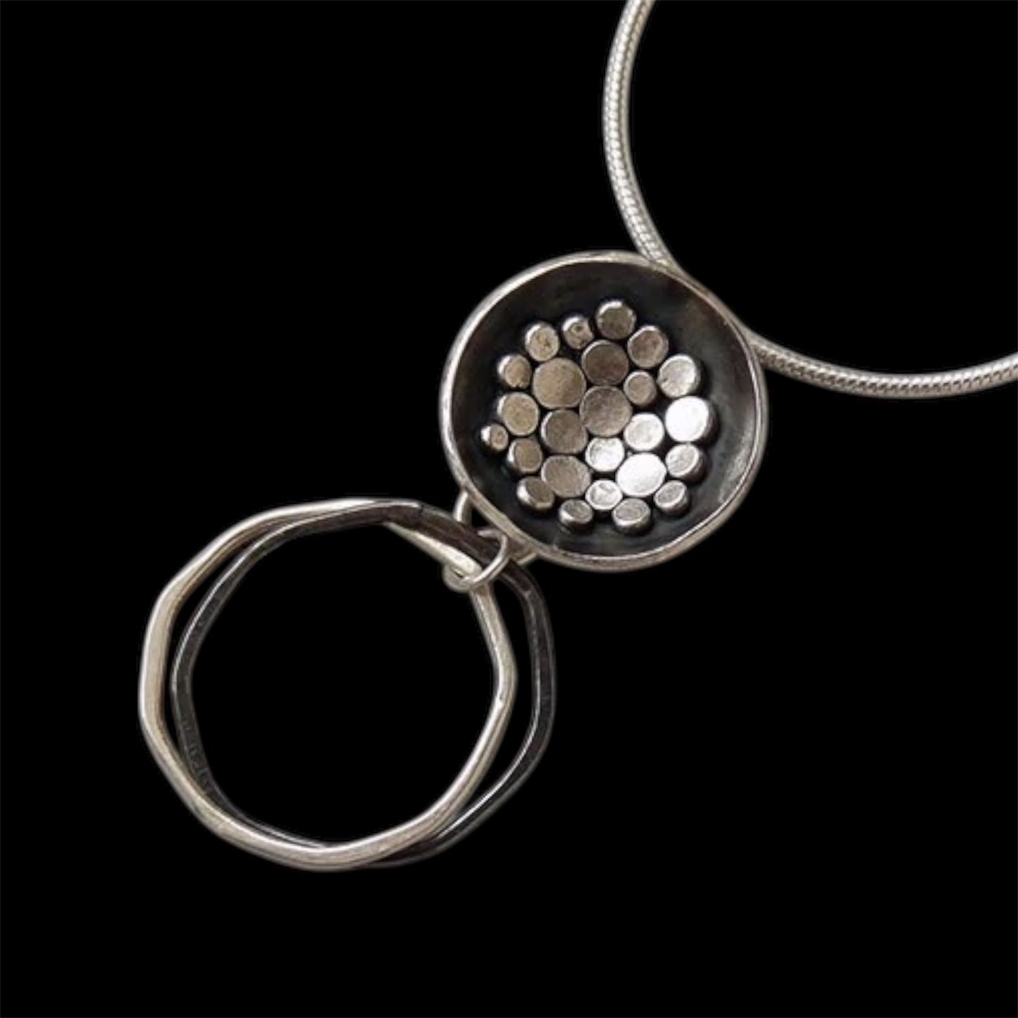 Handmade oxidised sterling silver bowl pendant necklace.
